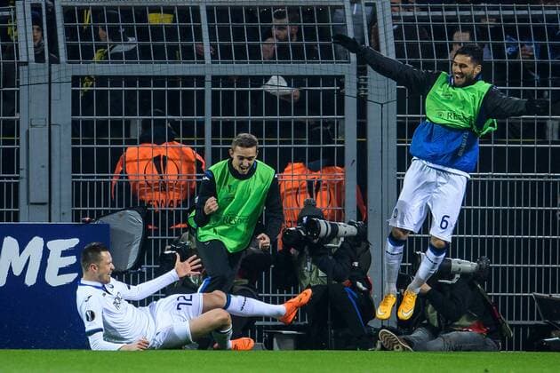 Josip Ilicic Atalanta Bergamo 72 at the goal celebration after the results for the 1 Jose Luis Palomino Atalanta Bergamo 6 2 re at the Europa League match between Borussia Dortmund and Atalanta Bergamo 15 02 2018 Dortmund Copyright: xSchuelerx xEibnerx-xPressefotox EP_EER