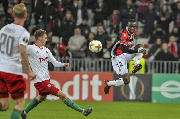 Racine Coly (OGC Nice) FOOTBALL : OGC Nice vs Lokomotiv Moscou - Ligue Europa - 15 02 2018 NorbertScanella Panoramic 