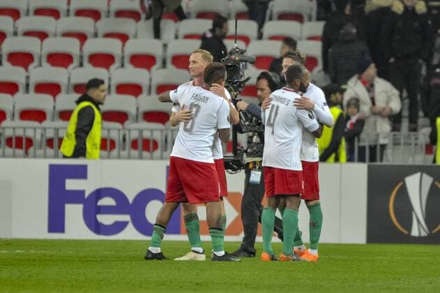 joie Lokomotiv Moscou - Farfan (Lokomotiv Moscou) - Manuel Fernandes (Lokomotiv Moscou) FOOTBALL : OGC Nice vs Lokomotiv Moscou - Ligue Europa - 15 02 2018 NorbertScanella Panoramic 