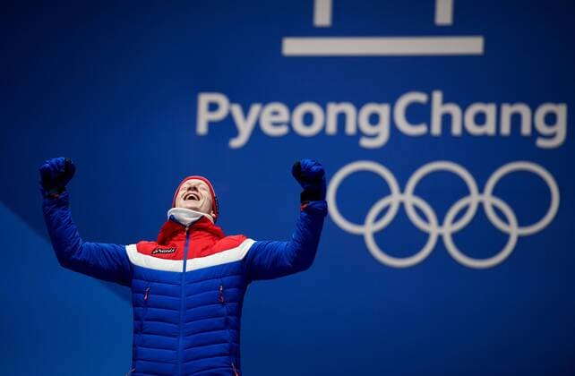 180216 Johannes Thingnes Stay of Norway gold celebrate at a Medal Ceremony for Men s Biathlon 20 km during day seven of the 2018 Winter Olympics on February 16 2018 in Pyeongchang Photo Jon Olav Nesvold BILDBYRAN code JE 160172  Copyright: JONxOLAVxNESVOLD BB180216JE066