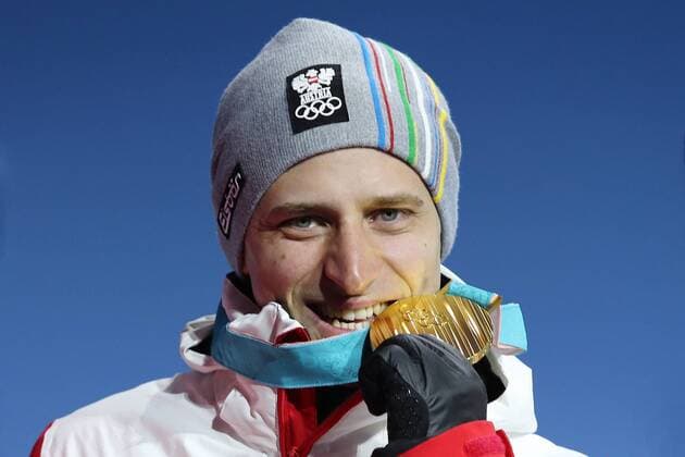 OLYMPICS - 2018 Winter Olympics PYEONGCHANG,SOUTH KOREA,16.FEB.18 - OLYMPICS, ALPINE SKIING - Olympic Winter games Winterspiele Spiele Summer games PyeongChang 2018, Medals Plaza, Super G, men, award ceremony. Image shows Matthias Mayer (AUT). GEPAxpictures xMathiasxMandl
