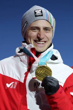 OLYMPICS - 2018 Winter Olympics PYEONGCHANG,SOUTH KOREA,16.FEB.18 - OLYMPICS, ALPINE SKIING - Olympic Winter games Winterspiele Spiele Summer games PyeongChang 2018, Medals Plaza, Super G, men, award ceremony. Image shows Matthias Mayer (AUT). GEPAxpictures xMathiasxMandl