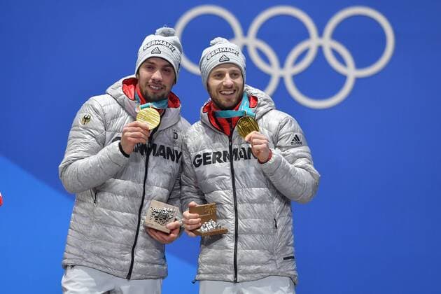Tobias WENDL Tobias ARLT GER gold medal medal Olympic Champion Olympic Luge doubles men Luge doubles victory ceremony PyeongChang Olympic medals Plaza ceremony on 16 02 2018 Winter Olympics 2018 from 09 02 25 02 2018 in PyeongChang of South Korea