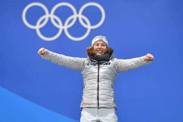 Laura DAHLMEIER GER Jubilee joy enthusiasm biathlon 15 km individual of women victory ceremony PyeongChang Olympic medals Plaza ceremony on 16 02 2018 Winter Olympics 2018 from 09 02 25 02 2018 in PyeongChang of South Korea