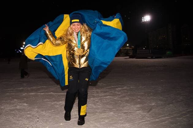 180216 Alpine skier Frida hansdotter of Sweden poses with her gold medal after her win in the slalom during day seven of the 2018 Winter Olympics on February 16 2018 in Pyeongchang Photo Joel M BILDBYR N code JM 87630  Copyright: JOELxMARKLUND BB180216JM151