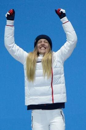 February 16, 2018 - Pyeongchang, South Korea - JULIA PEREIRA DE SOUSA MABILEAU of France celebrates getting the silver medal in the Ladies Snowboard Cross event in the PyeongChang Olympic Games Olympische Spiele Olympia OS Pyeongchang 18: Medal Winners - ZUMAl132 20180216_zap_l132_067 Copyright: xChristopherxLevyx