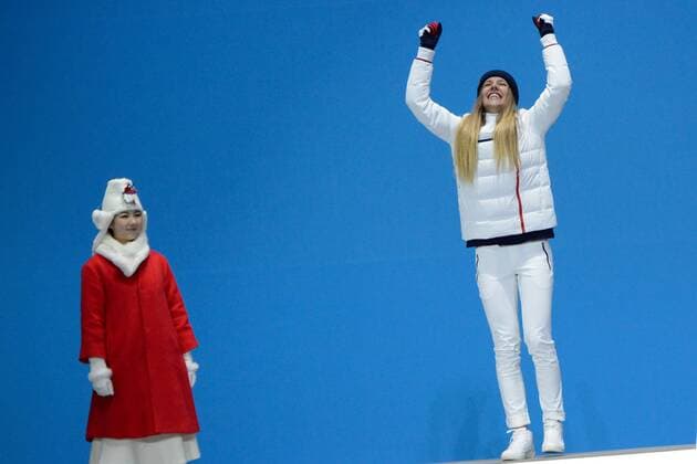 February 16, 2018 - Pyeongchang, South Korea - JULIA PEREIRA DE SOUSA MABILEAU of France celebrates getting the silver medal in the Ladies Snowboard Cross event in the PyeongChang Olympic Games Olympische Spiele Olympia OS Pyeongchang 18: Medal Winners - ZUMAl132 20180216_zap_l132_071 Copyright: xChristopherxLevyx