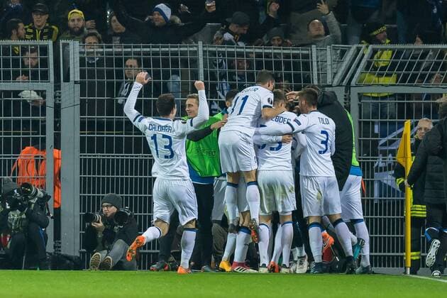 Dortmund Germany 15 02 2018 UEFA Europa League 2017-18 season Sechzehntelfinale goal celebration Cheers to Josip Ilicic Bergamo after the results for the 2 2 DeFodi001
