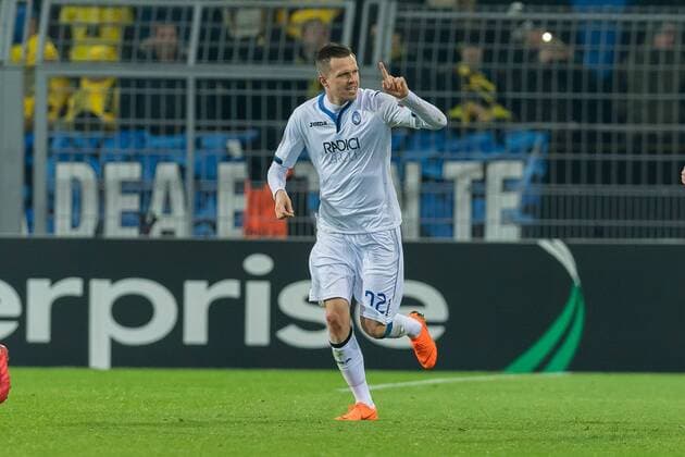 Dortmund Germany 15 02 2018 UEFA Europa League 2017 18 Season Sechzehntelfinale Josip Ilicic Bergamo cheers after his hit to the 1 2 DeFodi001