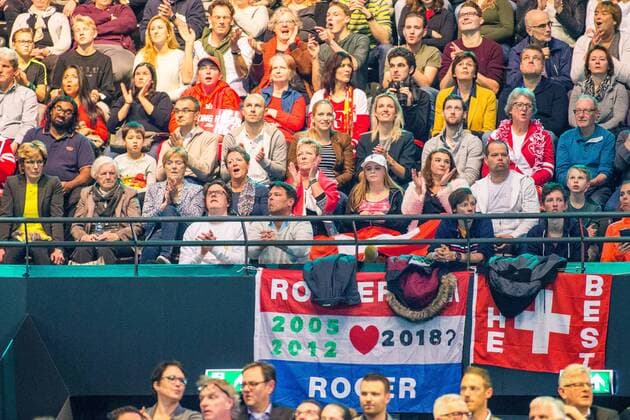 ROTTERDAM: 16-02-2018, ABN Amro WTT Dag 4, Rotterdam, Tennis, Ahoy, Roger Federer N1 van de wereld en verslaat Robin Haase. Fans van de Zwitser Roger Federer. ABN Amro WTT Rotterdam Dag 5  x1984183x