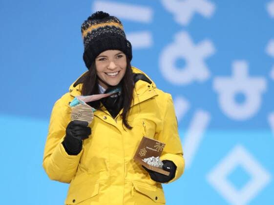(180217) -- PYEONGCHANG, Feb. 17, 2018 -- Bronze medalist Tina Weirather of Liechtenstein poses for photos during medal ceremony of ladies super giant slalom of Alpine Skiing at the 2018 PyeongChang Winter Olympic Games Olympische Spiele Olympia OS at the Medal Plaza in PyeongChang, South Korea, on Feb. 17, 2018. ) (SP)OLY-SOUTH KOREA-PYEONGCHANG-ALPINE SKIING-LADIES SUPER-G-MEDAL CEREMONY WuxZhuang 