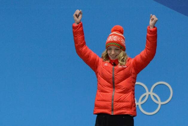 February 17, 2018 - Pyeongchang, South Korea - HANNA HUSKOVA of Belarus celebrates getting the gold medal in the Ladies Arials freestyle skiing event in the PyeongChang Olympic Games Olympische Spiele Olympia OS Pyeongchang 18: Medal Winners - ZUMAl132 20180217_zap_l132_077 Copyright: xChristopherxLevyx