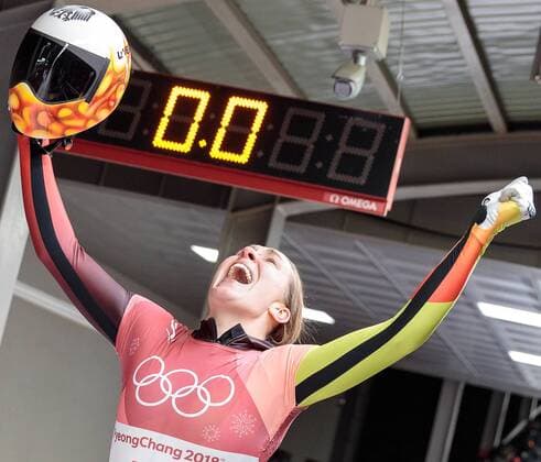 17 02 2018 Olympic sliding centre PyeongChang KOR PyeongChang 2018 skeleton ladies 4 running in the picture of Jacqueline Loelling GER 2 place Jacqueline Loelling of Germany reacts after the ladie s skeleton heat 4 competition of the PyeongChang 2018 Winter Olympic Games at the Olympic sliding Centre in PyeongChang South Korea on 2018 02 17 Groder PyeongChang  EP_gro