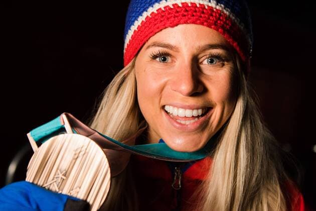 180218 Marte Olsbu of Norway Bronze celebrating with her Bronze medal at a Medal Ceremony for Women s 12 5 km Mass Start during day nine of the 2018 Winter Olympics on February 18 2018 in Pyeongchang Photo Petter Arvidson PA BILDBYRAN code 91980  Copyright: PETTERxARVIDSON BB180218PA145