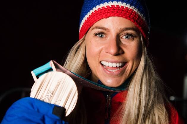 180218 Marte Olsbu of Norway Bronze celebrating with her Bronze medal at a Medal Ceremony for Women s 12 5 km Mass Start during day nine of the 2018 Winter Olympics on February 18 2018 in Pyeongchang Photo Petter Arvidson PA BILDBYRAN code 91980  Copyright: PETTERxARVIDSON BB180218PA148