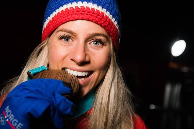 180218 Marte Olsbu of Norway Bronze celebrating with her Bronze medal at a Medal Ceremony for Women s 12 5 km Mass Start during day nine of the 2018 Winter Olympics on February 18 2018 in Pyeongchang Photo Petter Arvidson PA BILDBYRAN code 91980  Copyright: PETTERxARVIDSON BB180218PA150