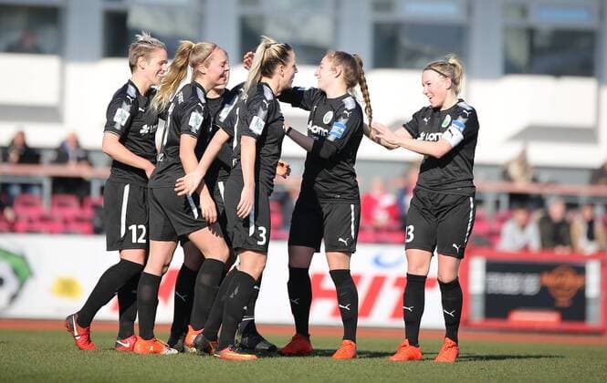 18 02 2018 xcex Germany Cologne football women s football Alliance women Bundesliga season 2017 2018 1 FC Cologne 1 FFC Frankfurt goal celebration FFC Frankfurt Jubilee joy emotion