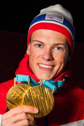 180218 John Hosflot Klaebo of Norway celebrating with his medals at a Medal Ceremony for the Men s 4 x 10 km Relay during day nine of the 2018 Winter Olympics on February 18 2018 in Pyeongchang Photo Petter Arvidson PA BILDBYRAN code 91980  Copyright: PETTERxARVIDSON BB180218PA186