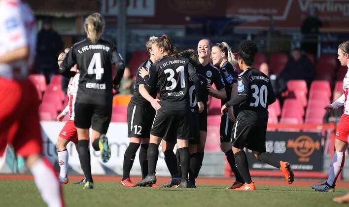 18 02 2018 xcex Germany Cologne football women s football Alliance women Bundesliga season 2017 2018 1 FC Cologne 1 FFC Frankfurt goal celebration FFC Frankfurt Jubilee joy emotion