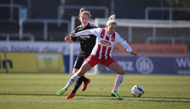 18 02 2018 xcex Germany Cologne football women s football Alliance women Bundesliga season 2017 2018 1 FC Cologne 1 FFC Frankfurt Isabelle Linden Frankfurt before Sophia Kleinherne Frankfurt
