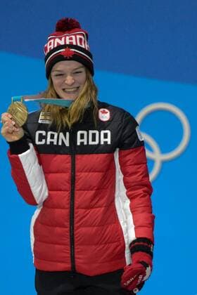 February 18, 2018 - Pyeongchang, South Korea - KIM BOUTIN of Canada celebrates getting the bronze medal in the Ladies 1500m Short Track Speed skating Eisschnelllauf event in the PyeongChang Olympic Games Olympische Spiele Olympia OS Pyeongchang 18: Medal Winners - ZUMAl132 20180218_zap_l132_014 Copyright: xChristopherxLevyx
