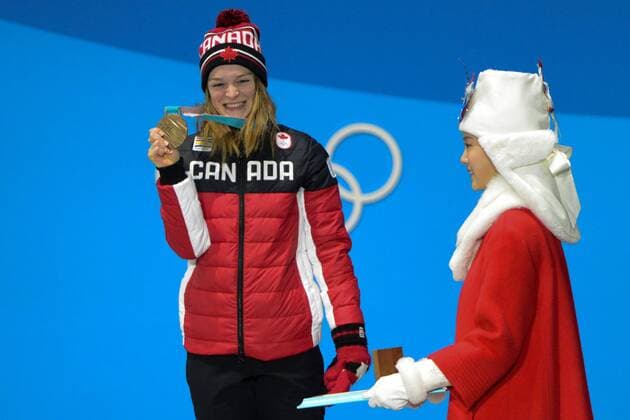 February 18, 2018 - Pyeongchang, South Korea - KIM BOUTIN of Canada celebrates getting the bronze medal in the Ladies 1500m Short Track Speed skating Eisschnelllauf event in the PyeongChang Olympic Games Olympische Spiele Olympia OS Pyeongchang 18: Medal Winners - ZUMAl132 20180218_zap_l132_013 Copyright: xChristopherxLevyx