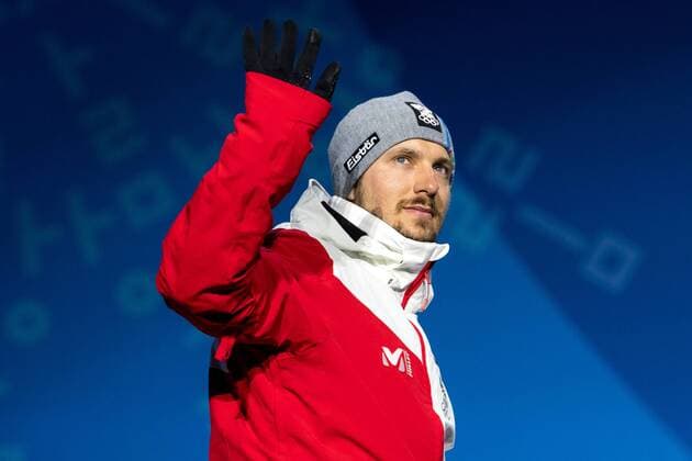 PyeongChang 2018 - Ski Alpin, Riesenslalom Herren Siegerehrung OLYMPICS - 2018 Winter Olympics PYEONGCHANG,SOUTH KOREA,18.FEB.18 - OLYMPICS, ALPINE SKIING - Olympic Winter games Winterspiele Spiele Summer games PyeongChang 2018, Medals Plaza, giant slalom, men, award ceremony. Image shows Marcel Hirscher (AUT). GEPAxpictures xMaticxKlansek