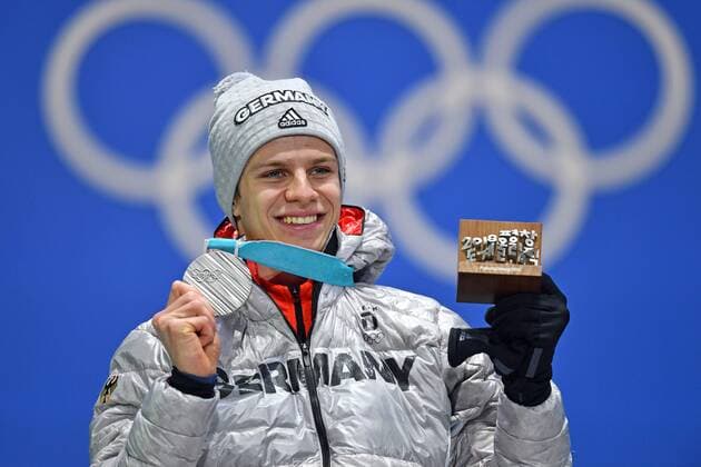 Andreas Walker GER silver medal medal ski jumping large hill ski jumping large hill victory ceremony PyeongChang Olympic medals Plaza ceremony on 18 02 2018 Winter Olympics 2018 from 09 02 25 02 2018 in PyeongChang of South Korea