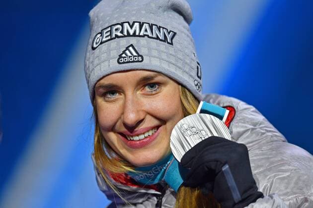 Jacqueline LOELLING GER silver medal medal skeleton women women victory ceremony PyeongChang Olympic medals Plaza ceremony on 18 02 2018 Winter Olympics 2018 from 09 02 25 02 2018 in PyeongChang of South Korea