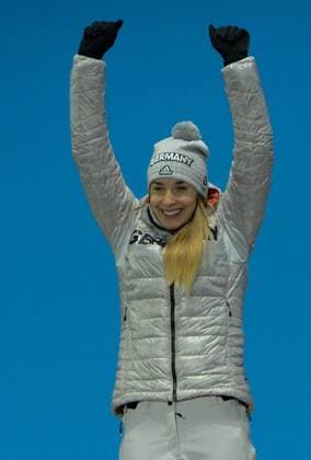 February 18, 2018 - Pyeongchang, South Korea - JACQUELINE LOELLING of Germany celebrates getting the silver medal in the Women s Skeleton event in the PyeongChang Olympic Games Olympische Spiele Olympia OS Pyeongchang 18: Medal Winners - ZUMAl132 20180218_zap_l132_031 Copyright: xChristopherxLevyx
