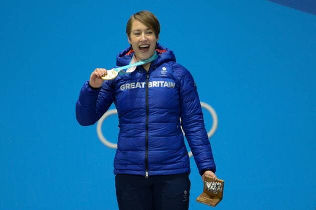 February 18, 2018 - Pyeongchang, South Korea - LIZZY YARNOLD of Great Britain celebrates getting the gold medal in the Women s Skeleton event in the PyeongChang Olympic Games Olympische Spiele Olympia OS Pyeongchang 18: Medal Winners - ZUMAl132 20180218_zap_l132_035 Copyright: xChristopherxLevyx