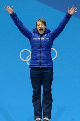 February 18, 2018 - Pyeongchang, South Korea - LIZZY YARNOLD of Great Britain celebrates getting the gold medal in the Women s Skeleton event in the PyeongChang Olympic Games Olympische Spiele Olympia OS Pyeongchang 18: Medal Winners - ZUMAl132 20180218_zap_l132_037 Copyright: xChristopherxLevyx
