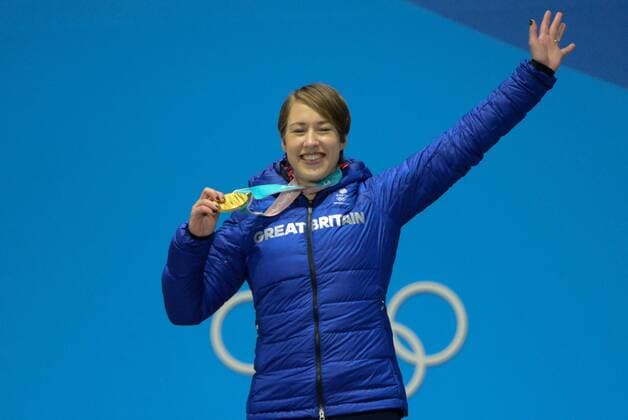 Olympia-Bilder des Tages - SPORT February 18, 2018 - Pyeongchang, South Korea - LIZZY YARNOLD of Great Britain celebrates getting the gold medal in the Women s Skeleton event in the PyeongChang Olympic Games Olympische Spiele Olympia OS Pyeongchang 18: Medal Winners - ZUMAl132 20180218_zap_l132_040 Copyright: xChristopherxLevyx