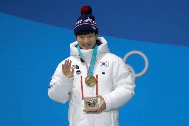 February 18, 2018 - Pyeongchang, South Korea - YIRA SEO of Korea celebrates getting the bronze medal in the Men s 1000m short track Speed skating Eisschnelllauf event in the PyeongChang Olympic Games Olympische Spiele Olympia OS Pyeongchang 18: Medal Winners - ZUMAl132 20180218_zap_l132_048 Copyright: xChristopherxLevyx