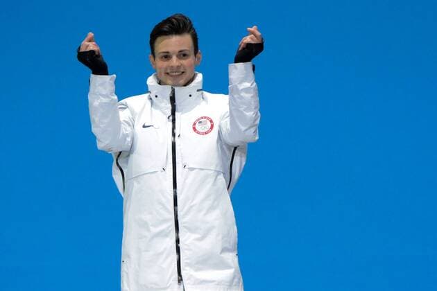 February 18, 2018 - Pyeongchang, South Korea - JOHN-HENRY KRUEGER of the United States celebrates getting the silver medal in the Men s 1000m short track Speed skating Eisschnelllauf event in the PyeongChang Olympic Games Olympische Spiele Olympia OS Pyeongchang 18: Medal Winners - ZUMAl132 20180218_zap_l132_051 Copyright: xChristopherxLevyx