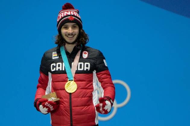 February 18, 2018 - Pyeongchang, South Korea - SAMUEL GIRARD of Canada celebrates getting the gold medal in the Men s 1000m short track Speed skating Eisschnelllauf event in the PyeongChang Olympic Games Olympische Spiele Olympia OS Pyeongchang 18: Medal Winners - ZUMAl132 20180218_zap_l132_052 Copyright: xChristopherxLevyx