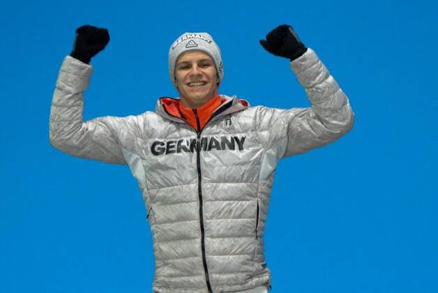 February 18, 2018 - Pyeongchang, South Korea - ANDREAS WELLINGER of germany celebrates getting the silver medal in the Men s Large Hill Individual Ski jumping Skispringen Ski nordisch event in the PyeongChang Olympic Games Olympische Spiele Olympia OS Pyeongchang 18: Medal Winners - ZUMAl132 20180218_zap_l132_065 Copyright: xChristopherxLevyx