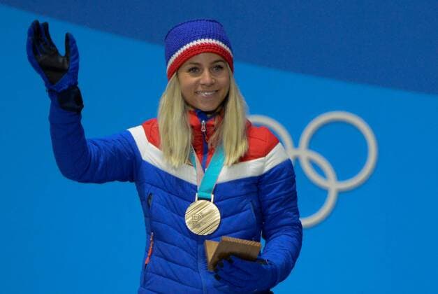 February 18, 2018 - Pyeongchang, South Korea - TIRIL ECKHOFF of Norway celebrates getting the bronze medal in the Women s 12.5km Mass Start Biathlon event in the PyeongChang Olympic Games Olympische Spiele Olympia OS Pyeongchang 18: Medal Winners - ZUMAl132 20180218_zap_l132_073 Copyright: xChristopherxLevyx