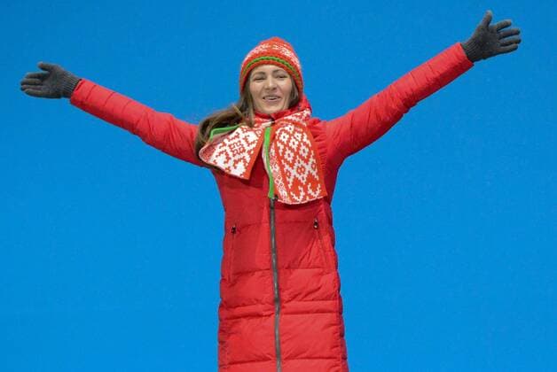 February 18, 2018 - Pyeongchang, South Korea - DARYA DOMRACHEVA of Belarus celebrates getting the silver medal in the Women s 12.5km Mass Start Biathlon event in the PyeongChang Olympic Games Olympische Spiele Olympia OS Pyeongchang 18: Medal Winners - ZUMAl132 20180218_zap_l132_080 Copyright: xChristopherxLevyx