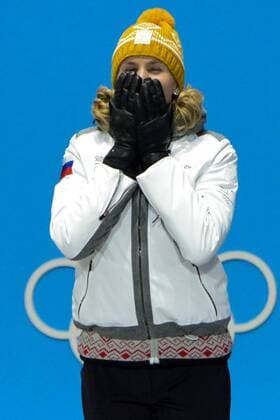 February 18, 2018 - Pyeongchang, South Korea - ANASTASIYA KUZMINA of Slovakia celebrates getting the gold medal in the Women s 12.5km Mass Start Biathlon event in the PyeongChang Olympic Games Olympische Spiele Olympia OS Pyeongchang 18: Medal Winners - ZUMAl132 20180218_zap_l132_084 Copyright: xChristopherxLevyx