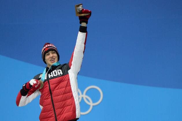 February 18, 2018 - Pyeongchang, South Korea - ALEX BEAULIEU-MARCHAND of Canada celebrates getting the bronze medal in the Men s Slopestyle freestyle skiing event in the PyeongChang Olympic Games Olympische Spiele Olympia OS Pyeongchang 18: Medal Winners - ZUMAl132 20180218_zap_l132_117 Copyright: xChristopherxLevyx