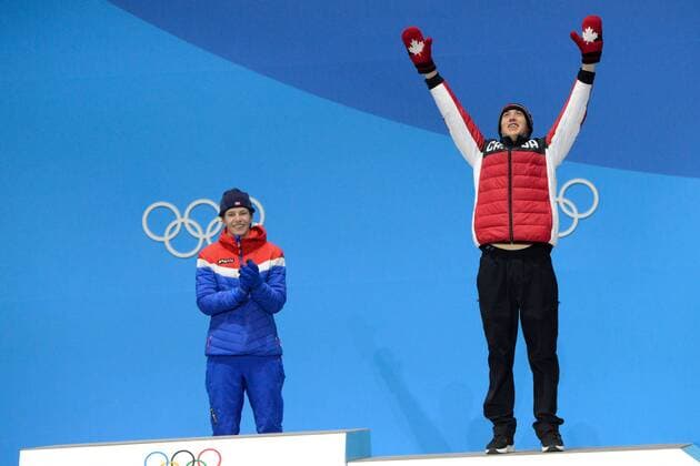 February 18, 2018 - Pyeongchang, South Korea - ALEX BEAULIEU-MARCHAND of Canada celebrates getting the bronze medal in the Men s Slopestyle freestyle skiing event in the PyeongChang Olympic Games Olympische Spiele Olympia OS Pyeongchang 18: Medal Winners - ZUMAl132 20180218_zap_l132_121 Copyright: xChristopherxLevyx
