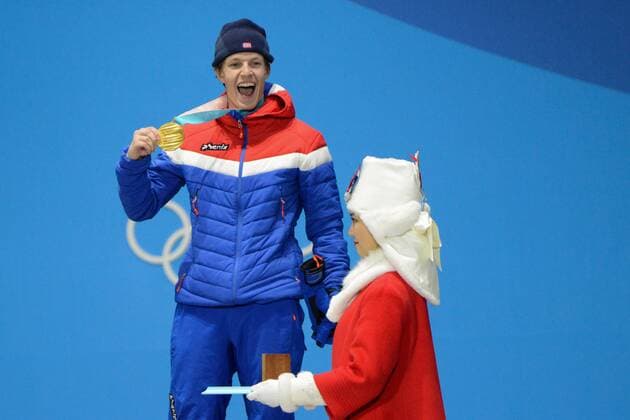 February 18, 2018 - Pyeongchang, South Korea - OYSTEIN BRAATEN of Norway celebrates getting the gold medal in the Men s Slopestyle freestyle skiing event in the PyeongChang Olympic Games Olympische Spiele Olympia OS Pyeongchang 18: Medal Winners - ZUMAl132 20180218_zap_l132_123 Copyright: xChristopherxLevyx