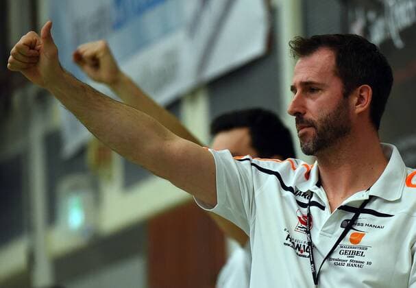 18 02 xpsx 2018 3 handball League HSG Hanau GSV Eintracht Baunatal v l jubilation trainer Patrick beer Hanau, Hanau, Hessen Germany