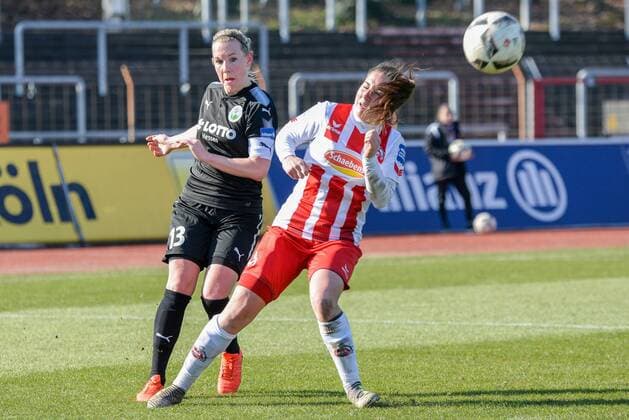 v li Marith Prießen Priessen FFC Frankfurt 13 Kristina Hild 1 FC Cologne 27 duel duel duel tackle action action Football Alliance women Bundesliga 1 FC Cologne 1 FFC Frankfurt xmhx