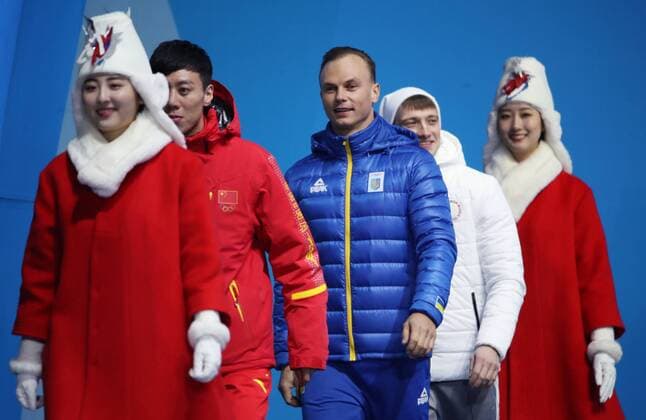 OLYMPICS - 2018 Winter Olympics PYEONGCHANG,SOUTH KOREA,19.FEB.18 - OLYMPICS, FREESTYLE SKIING - Olympic Winter games Winterspiele Spiele Summer games PyeongChang 2018, Medals Plaza, Aerials, men, award ceremony. Image shows Jia Zongyang (CHN), Oleksandr Abramenko (UKR) and Ilia Burov (OAR). Keywords: medal. GEPAxpictures xAndreasxPranter