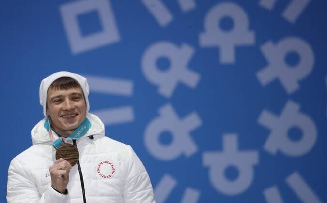 OLYMPICS - 2018 Winter Olympics PYEONGCHANG,SOUTH KOREA,19.FEB.18 - OLYMPICS, FREESTYLE SKIING - Olympic Winter games Winterspiele Spiele Summer games PyeongChang 2018, Medals Plaza, Aerials, men, award ceremony. Image shows Ilia Burov (OAR). Keywords: medal. GEPAxpictures xAndreasxPranter