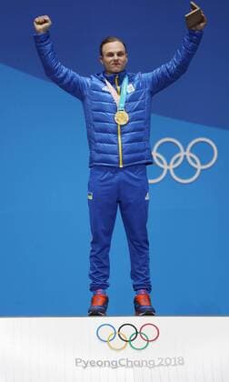 OLYMPICS - 2018 Winter Olympics PYEONGCHANG,SOUTH KOREA,19.FEB.18 - OLYMPICS, FREESTYLE SKIING - Olympic Winter games Winterspiele Spiele Summer games PyeongChang 2018, Medals Plaza, Aerials, men, award ceremony. Image shows Oleksandr Abramenko (UKR). Keywords: medal. GEPAxpictures xAndreasxPranter
