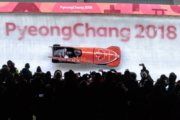 19 02 2018 Olympic sliding centre PyeongChang KOR PyeongChang 2018 Bob two-seater gentlemen pictured Justin Kripps Alexander Kopacz CAN Justin Kripps Alexander Kopacz of Canada during the mens doubles bobsleigh of the PyeongChang 2018 Winter Olympic Games at the Olympic sliding centre in PyeongChang of South Korea on 2018 02 19 PyeongChang  EX_GRO