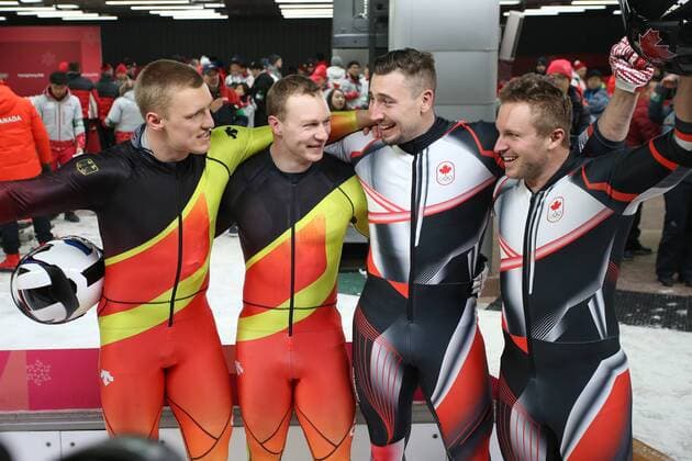 OLYMPICS - 2018 Winter Olympics PYEONGCHANG,SOUTH KOREA,19.FEB.18 - OLYMPICS, BOBSLEIGH - Olympic Winter games Winterspiele Spiele Summer games PyeongChang 2018, two-man, men. Image shows Francesco Friedrich, Thorsten Margis (GER), Justin Kripps and Alexander Kopacz (CAN) GEPAxpictures xMathiasxMandl